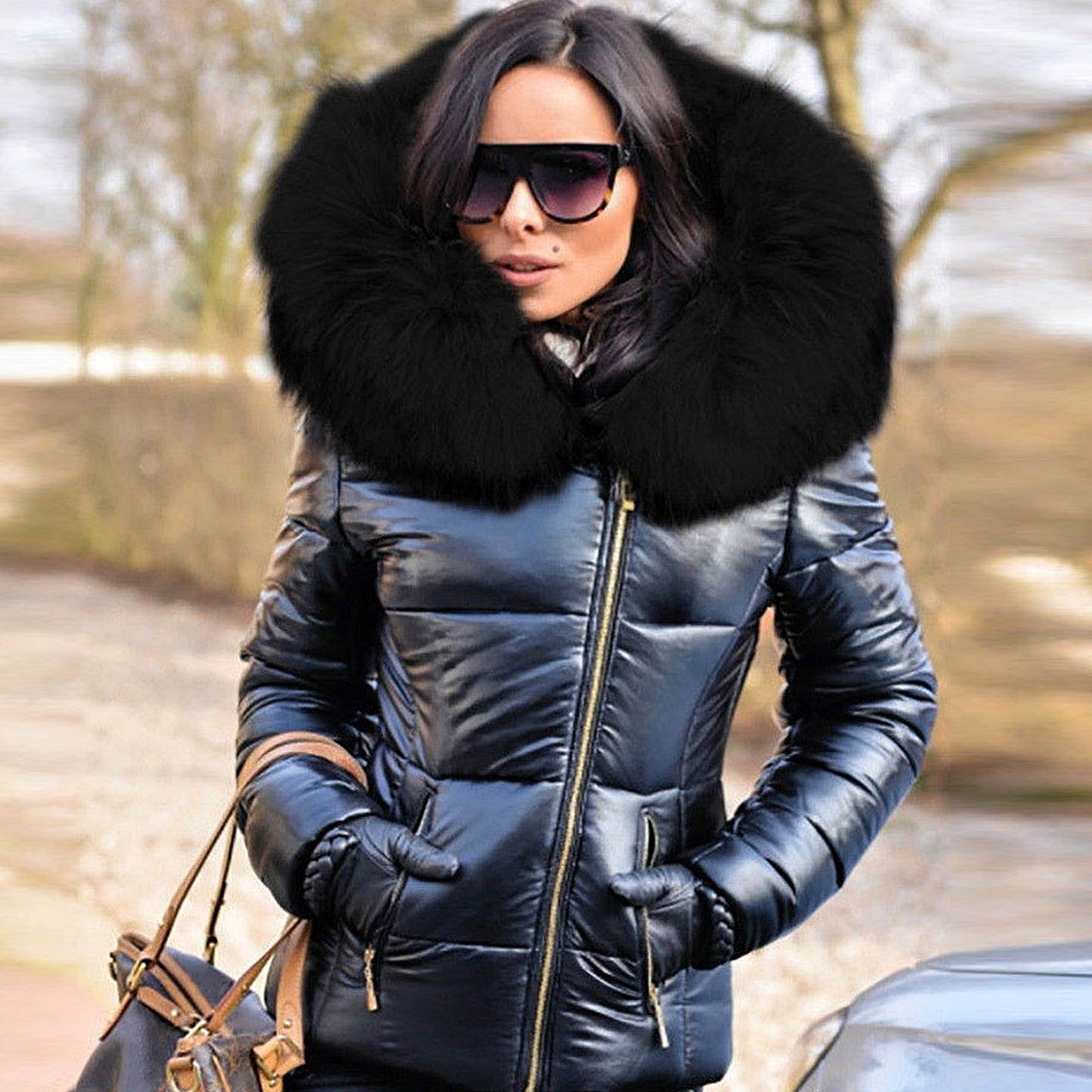 Plus   Size   Women   Autumn   Winter   Faux   Fur   Hood   Zipper   Warm