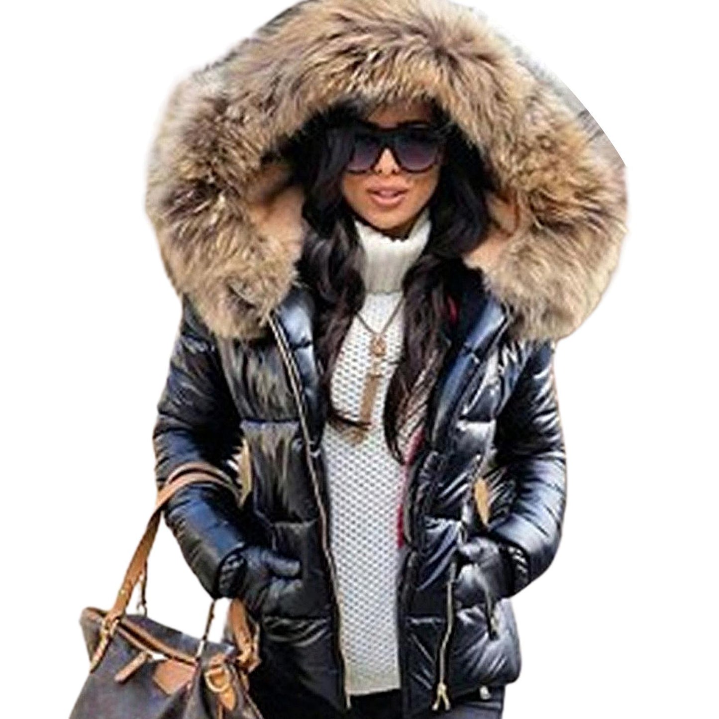 Plus   Size   Women   Autumn   Winter   Faux   Fur   Hood   Zipper   Warm